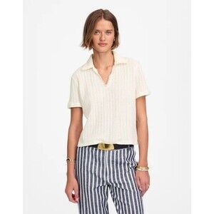 MADEWELL Crochet-Knit V-Neck Sweater Tee S Vintage Ivory Short Slv Top NWT B52